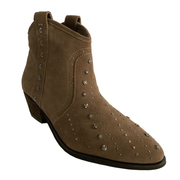 New Sam Edelman Suede Brian Studded Western Bootie Point-toe Taupe 8 - Picture 2 of 11